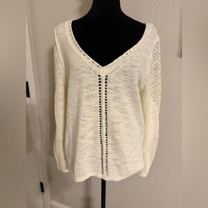Sundance Ivory Open-Knit V-Neck Sweater